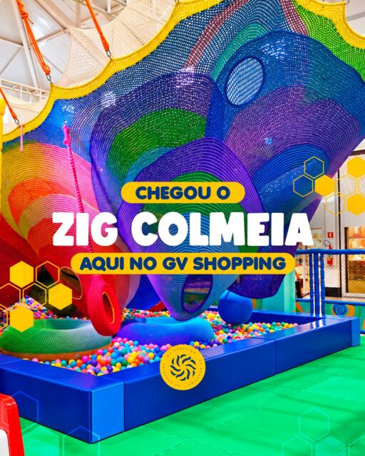 A diversão está aqui no GV Shopping! 🥰✨O Zig Colmeia chegou cheio de atrações para a criançada aproveitar: grandes redes coloridas, balanças, escorregadores com piscina de bolinhas, puffs e muito mais! 🛝💛Por aqui, os pequenos podem brincar, explorar e se divertir, contando ainda com a supervisão de monitores capacitados para garantir mais segurança e tranquilidade durante a brincadeira. 👧👦✨📍 Praça de Eventos | GV ShoppingChame a criançada e venha conhecer o Zig Colmeia! 🎈💛Consulte diretamente no local os valores e opções disponíveis.#GVShopping #ZigColmeia #DiversãoParaCrianças #DiversãoGarantida #GovernadorValadares