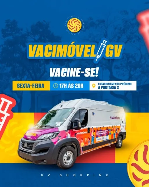 💉 Vacimóvel no GV Shopping! @prefeituradevaladares Sexta-feira é dia de cuidar da saúde de forma prática e rápida. Passe pelo Vacimóvel e mantenha sua vacinação em dia. ✨📍 Estacionamento próximo à Portaria 3 ⏰ Das 16h às 20hGV Shopping, facilitando o cuidado com você. 💙#GVShopping #Vacimóvel #Vacinação #Saúde #VacineSe