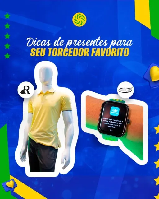 Para quem vive cada jogo com emoção, o presente também entra em campo 🟢🟡Na @rabbitgvshopping, o look ideal pra torcer com estilo. Na @classea_joias, o detalhe que marca cada momento.No GV Shopping, a paixão pelo jogo também se encontra nos presentes 💛#GVShopping #DiaDosNamorados #PresentePerfeito #EstiloMasculino #PaixãoPeloJogo