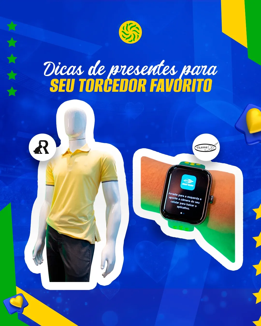 Para quem vive cada jogo com emoção, o presente também entra em campo 🟢🟡Na @rabbitgvshopping, o look ideal pra torcer com estilo. Na @classea_joias, o detalhe que marca cada momento.No GV Shopping, a paixão pelo jogo também se encontra nos presentes 💛#GVShopping #DiaDosNamorados #PresentePerfeito #EstiloMasculino #PaixãoPeloJogo