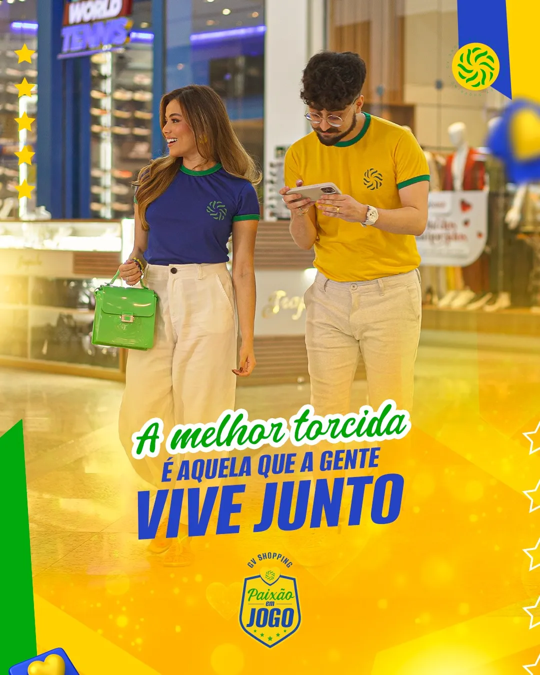 Tem coisa que vai além do placar: é sobre companhia, risadas e viver o agora. 💚O GV Shopping é o cenário perfeito pra esses momentos.GV Shopping. Paixão em jogo.#GVShopping #PaixãoEmJogo #VivaOJogo #TorcidaJunta #ExperiênciaGV