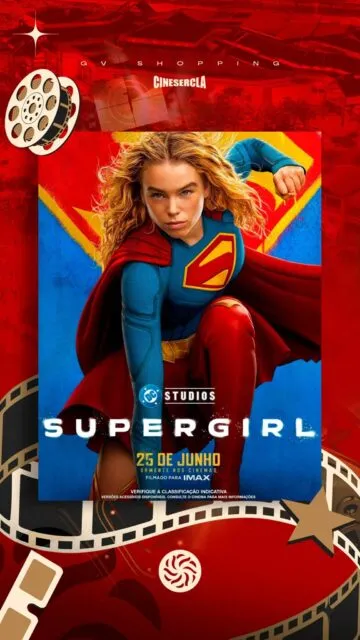 Uma heroína pronta para provar a sua força.Supergirl já está em cartaz no cinema do GV Shopping! ✨🍿Ação, emoção e uma jornada cheia de desafios esperam por você nas telonas.Venha viver essa aventura no GV Shopping. 💛#GVShopping #Supergirl #CinemaGV #FilmeEmCartaz #DiversãoNoGV