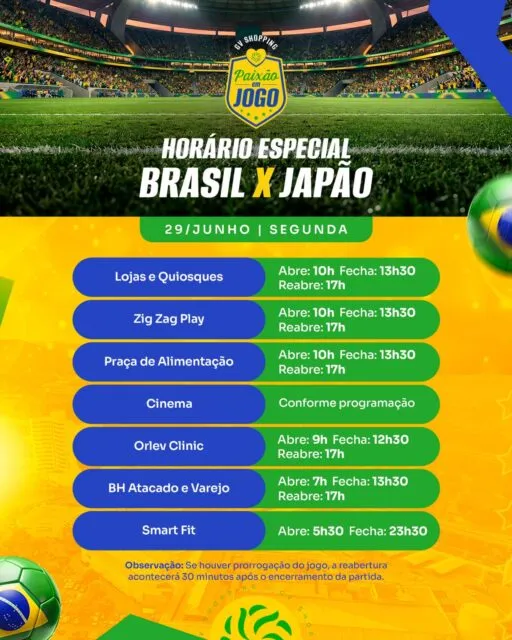A Copa passa por aqui, e as compras também! ⚽🛍️Confira nossos horários de funcionamento do próximo jogo e programe sua visita para aproveitar tudo o que o GV Shopping tem para você. Encontre novidades, garanta aquele presente especial e faça suas compras com mais praticidade.Esperamos você no GV Shopping. 💙#GVShopping #Compras #Shopping #Copa #Valadares