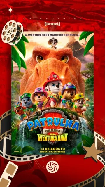 Uma grande aventura chegou às telonas! 🐶🚨🍿A turma da Patrulha Canina espera por você no cinema do GV Shopping com muita diversão, coragem e trabalho em equipe para encantar toda a família.Garanta a pipoca, escolha a sessão e aproveite esse momento no cinema! 💛#GVShopping #Cinema #PatrulhaCanina #DiversãoEmFamília #VivaTudoAqui